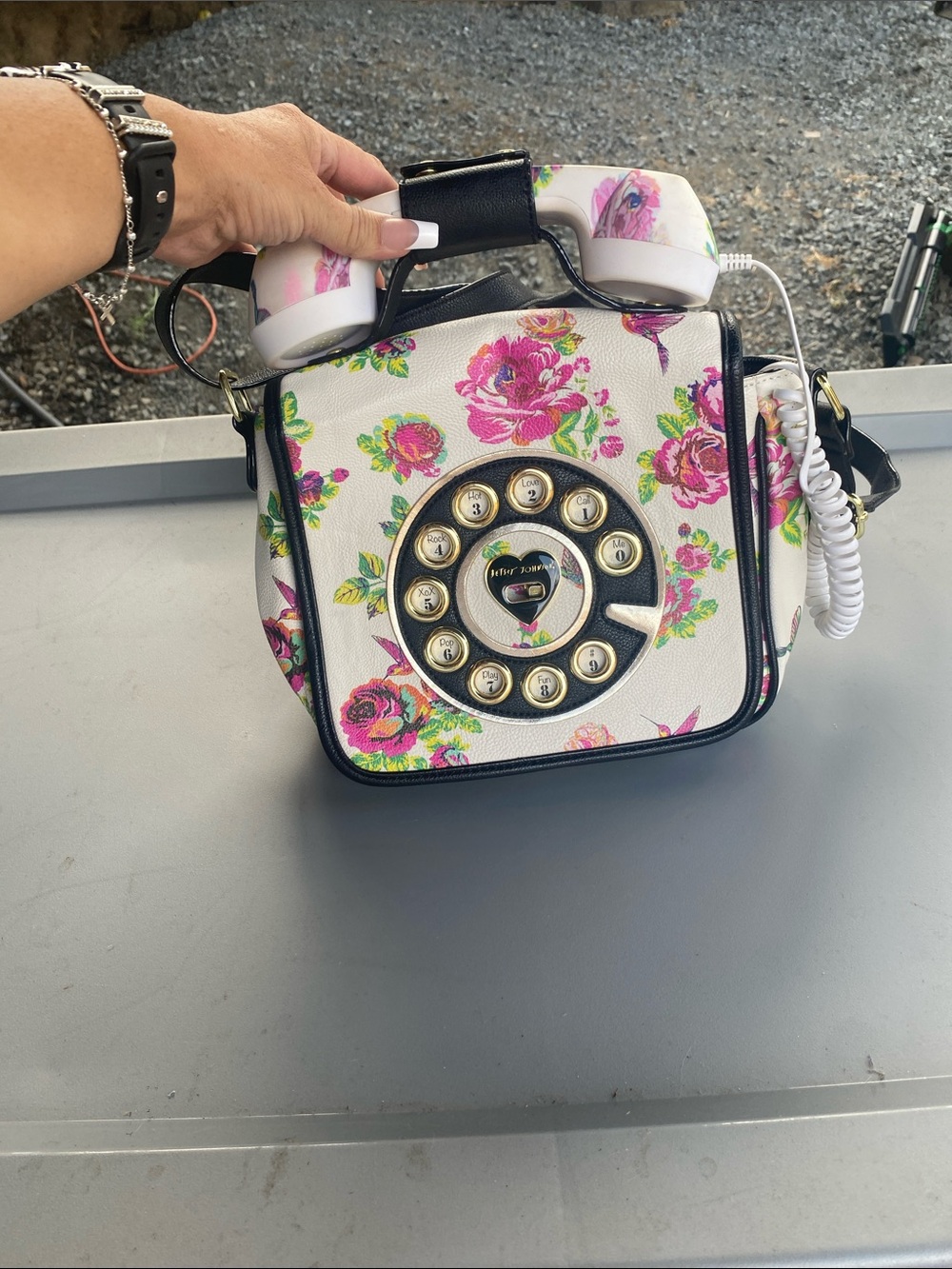 Vintage Betsey Johnson White Floral Rotary Handset Crossbody Phone Case